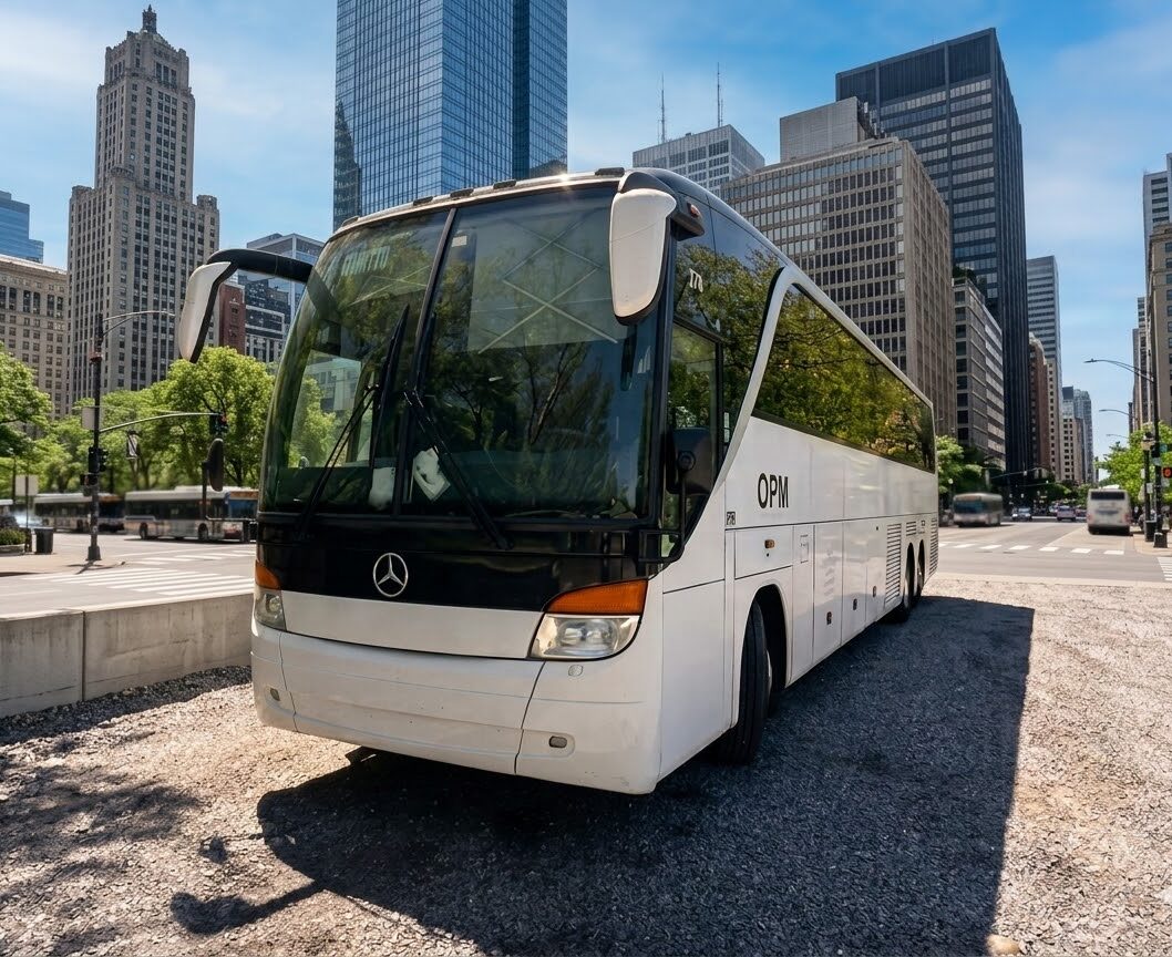 Coach-style bus for private group transportation